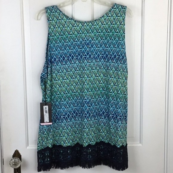 Stylus Fringe Sleeveless Tank Top Size 1X Blue - Picture 3 of 6